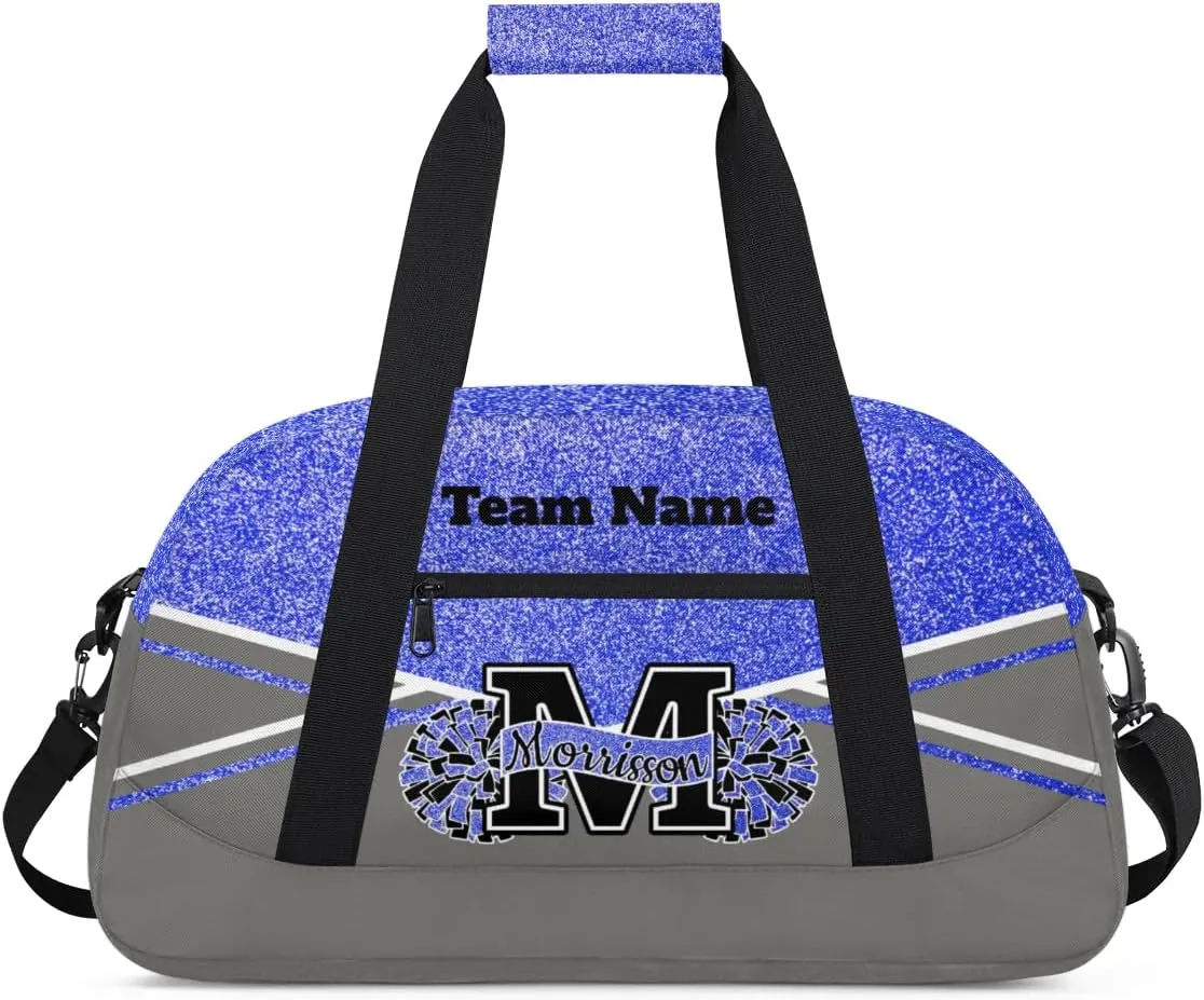 Personalized Cheerleader Bag Duffel Bag for Girls, Custom Cheer Bag Overnight Bags for Gymnastics Travel Weekender Grey Blue