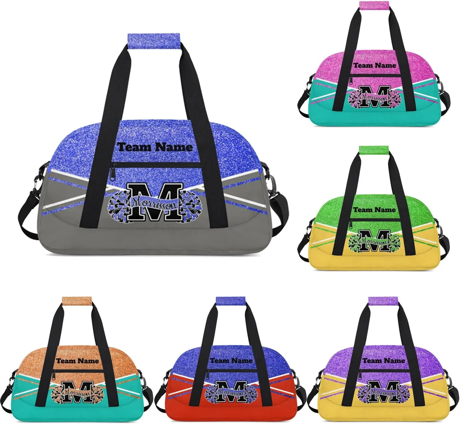 Personalized Cheerleader Bag Duffel Bag for Girls, Custom Cheer Bag Overnight Bags for Gymnastics Travel Weekender Grey Blue