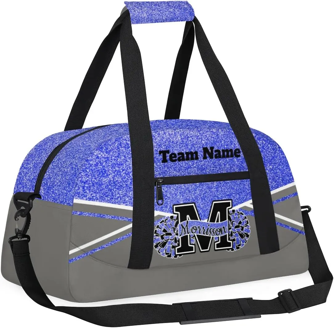 Personalized Cheerleader Bag Duffel Bag for Girls, Custom Cheer Bag Overnight Bags for Gymnastics Travel Weekender Grey Blue