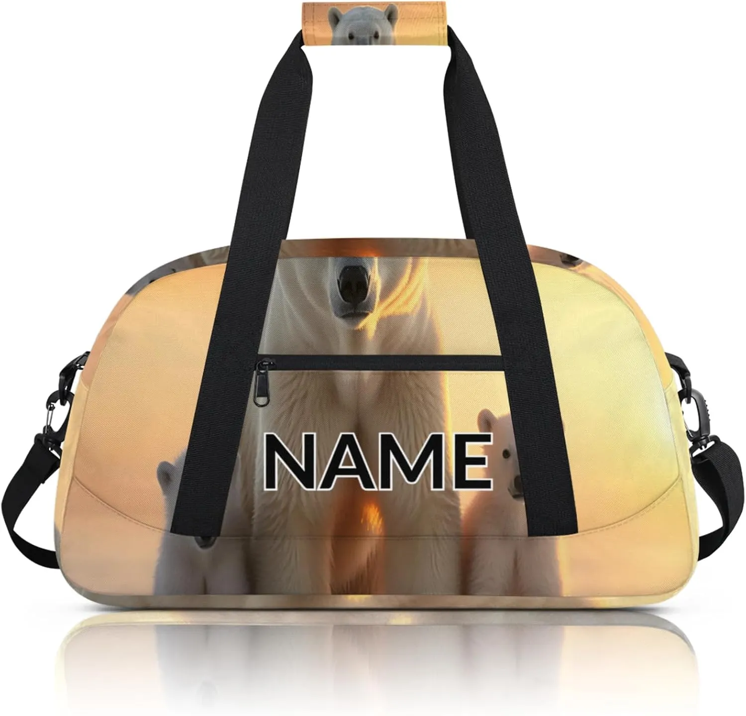 Personalized Custom Cute Polar Bear Gym Bag for Women Men Carry on Travel Duffel Tote Wild Animals Snowy Overnight Workout Weekender Bag