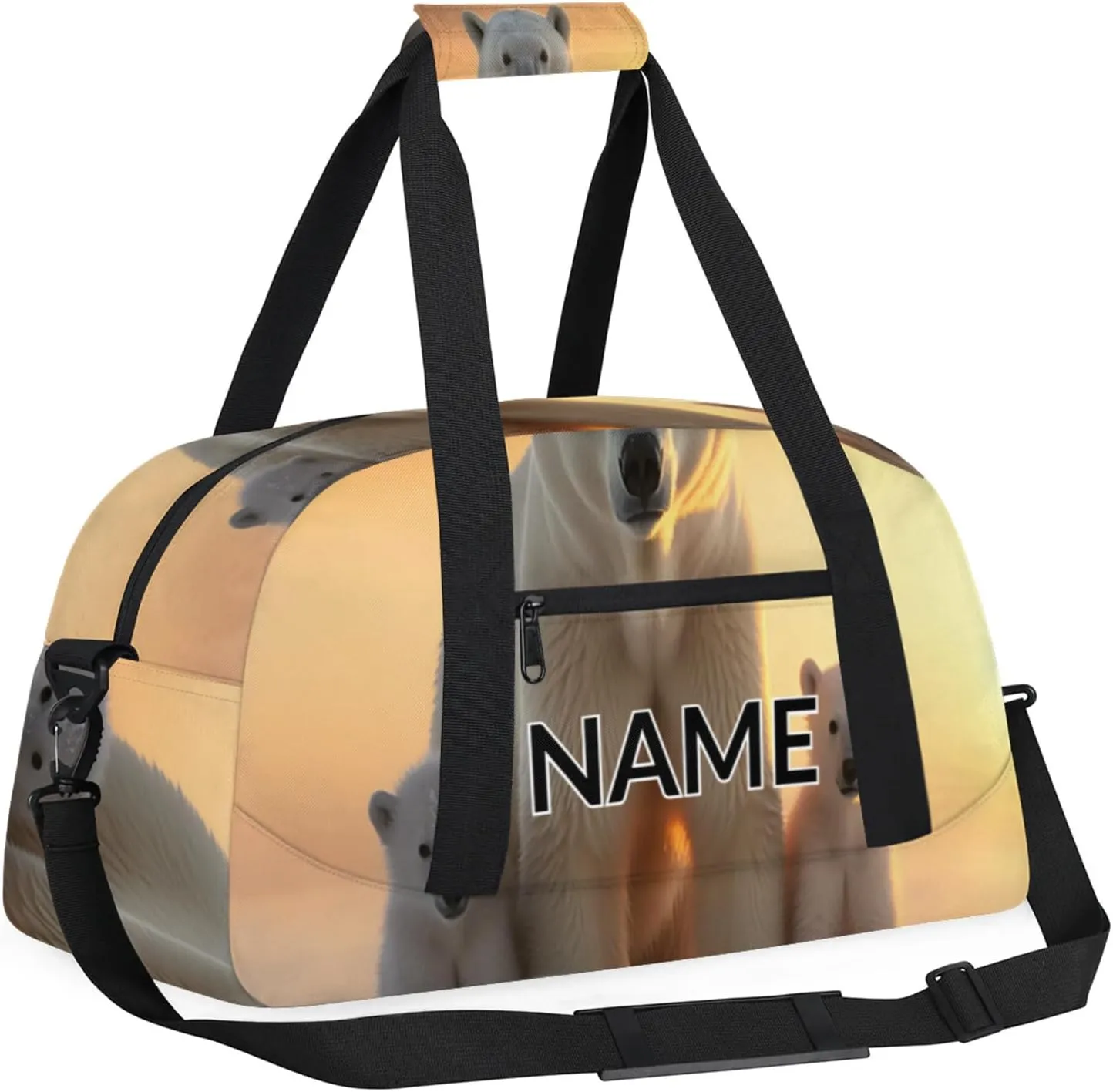Personalized Custom Cute Polar Bear Gym Bag for Women Men Carry on Travel Duffel Tote Wild Animals Snowy Overnight Workout Weekender Bag