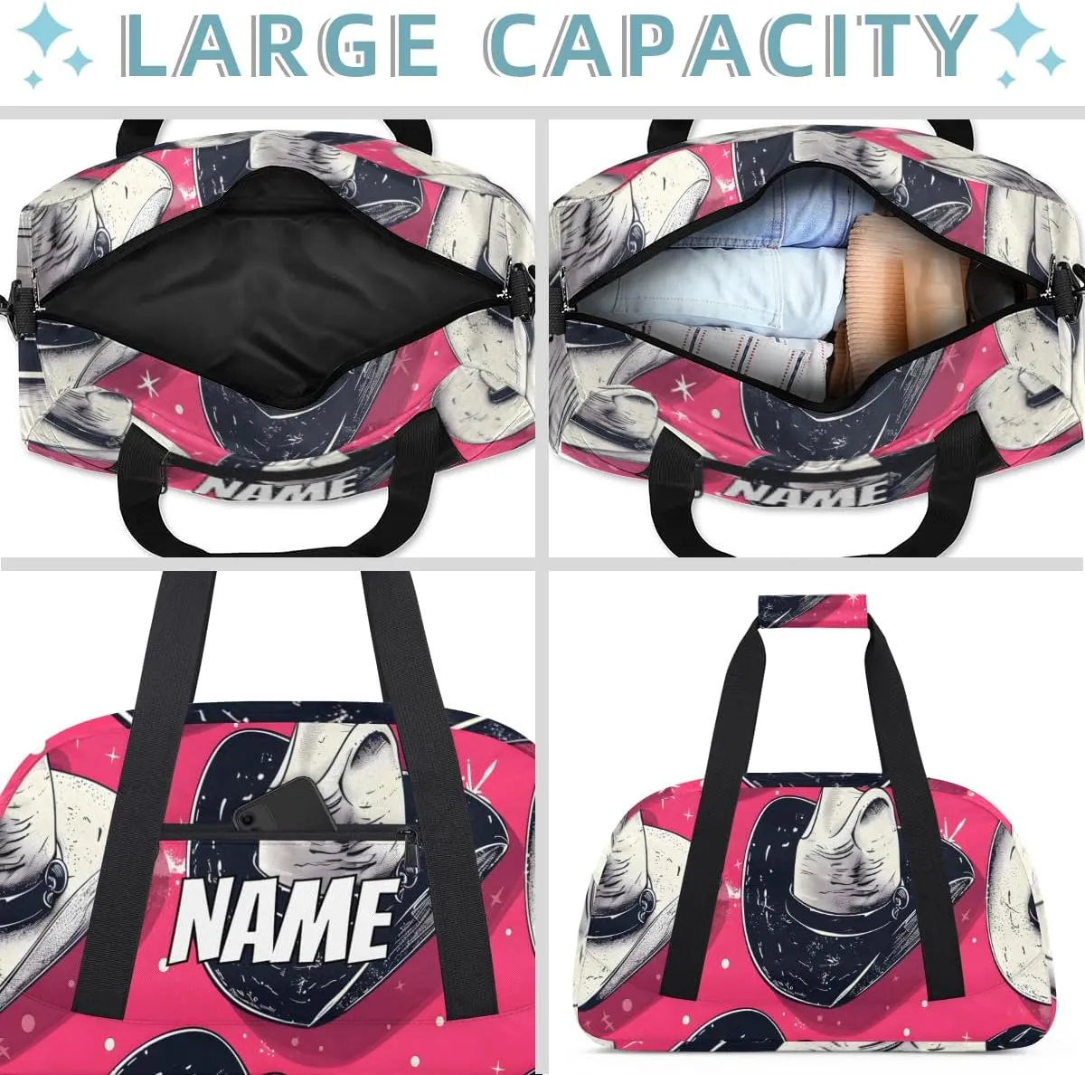 Personalized Custom Gym Bag for Women Men Carry on Cowboy Hats Travel Duffel Tote Pink Western Overnight Workout Weekender Bag