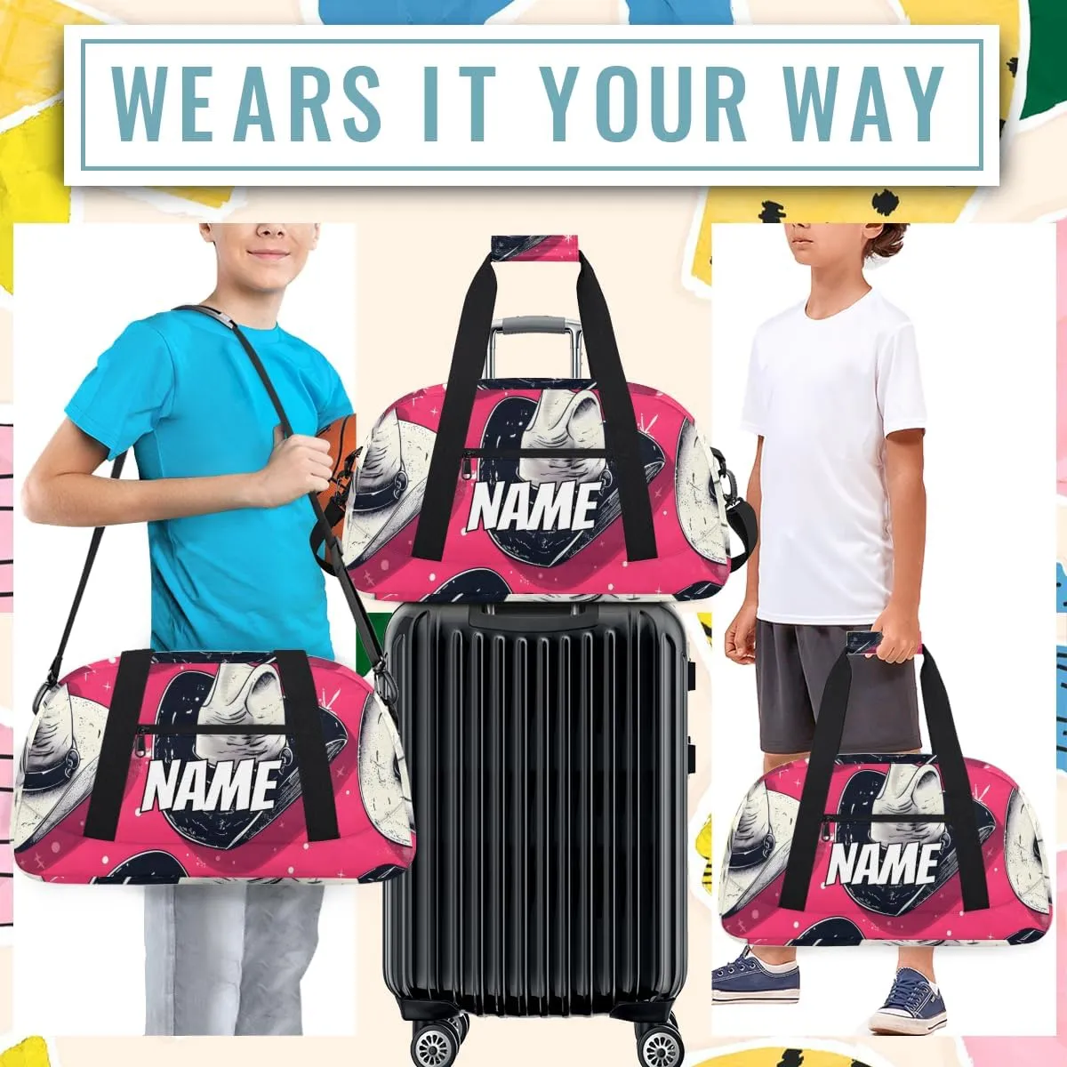 Personalized Custom Gym Bag for Women Men Carry on Cowboy Hats Travel Duffel Tote Pink Western Overnight Workout Weekender Bag