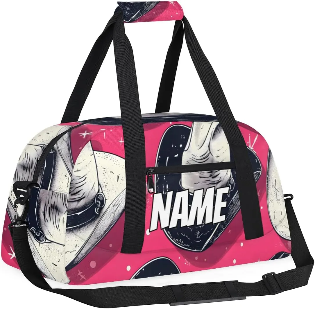 Personalized Custom Gym Bag for Women Men Carry on Cowboy Hats Travel Duffel Tote Pink Western Overnight Workout Weekender Bag