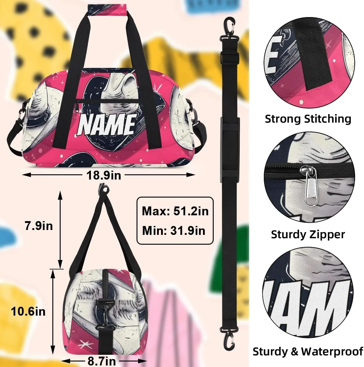 Personalized Custom Gym Bag for Women Men Carry on Cowboy Hats Travel Duffel Tote Pink Western Overnight Workout Weekender Bag
