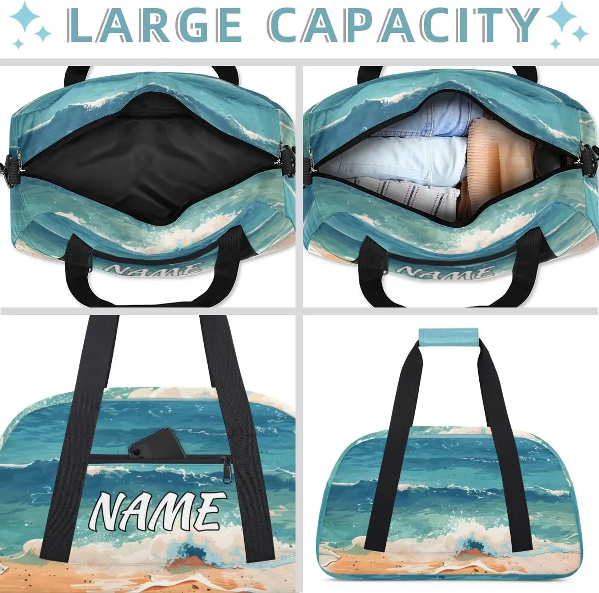 Personalized Custom Gym Bag for Women Men Carry on Nature Beach Travel Duffel Tote Ocean Seaside Overnight Workout Weekender Bag