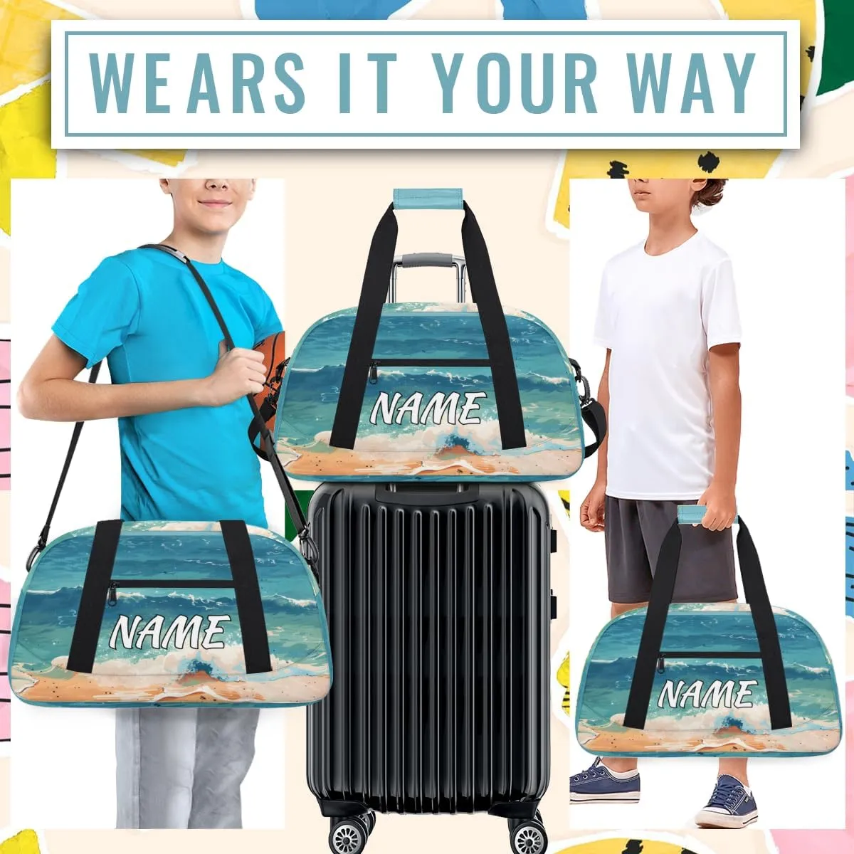 Personalized Custom Gym Bag for Women Men Carry on Nature Beach Travel Duffel Tote Ocean Seaside Overnight Workout Weekender Bag