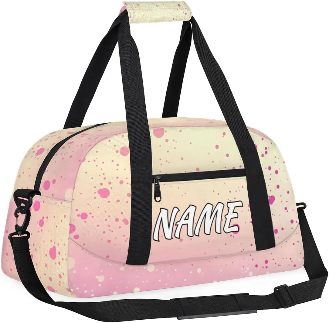 Personalized Custom Gym Bag for Women Men Carry on Pink Gradient Travel Duffel Tote Polka Dots Overnight Workout Weekender Bag