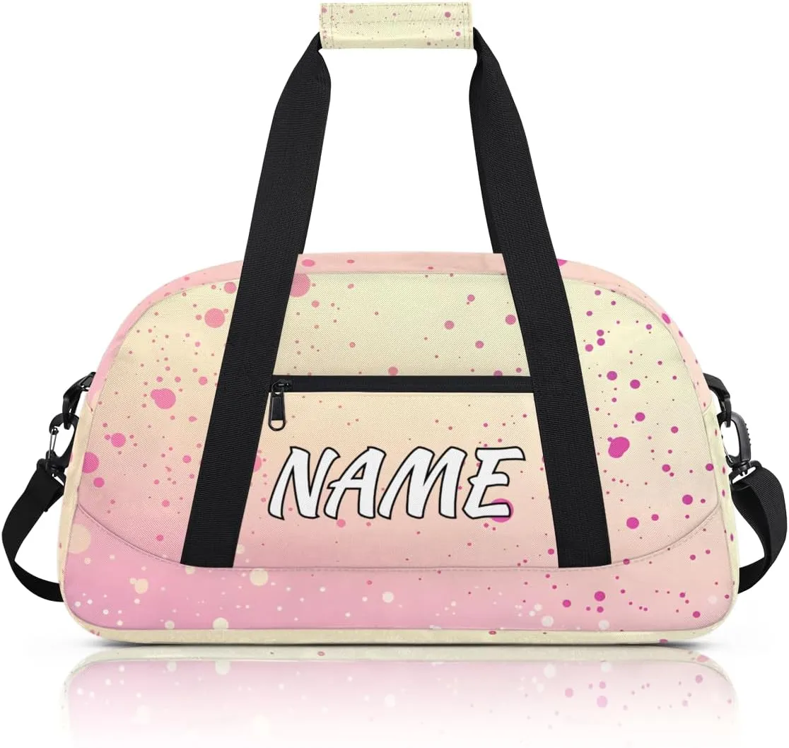 Personalized Custom Gym Bag for Women Men Carry on Pink Gradient Travel Duffel Tote Polka Dots Overnight Workout Weekender Bag