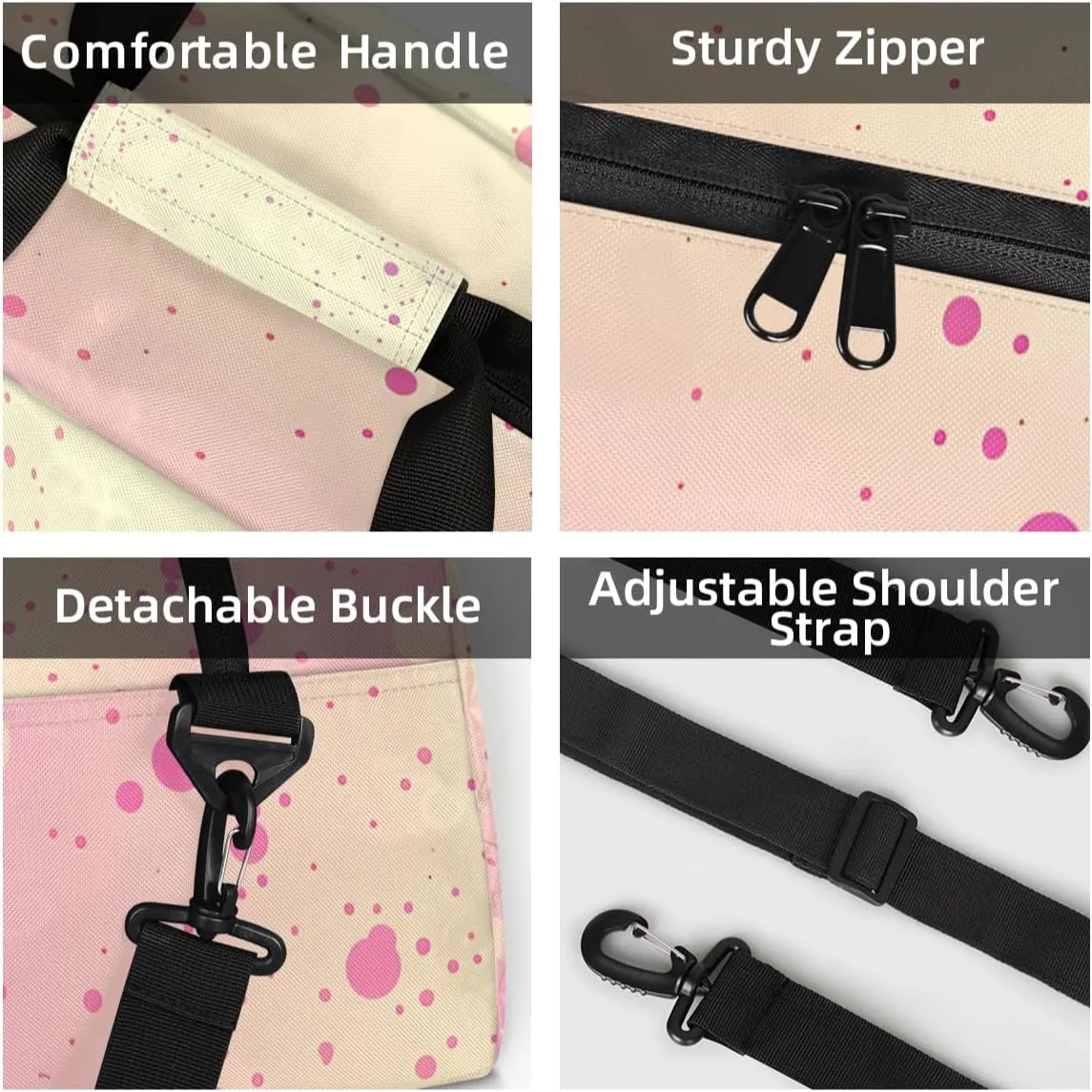 Personalized Custom Gym Bag for Women Men Carry on Pink Gradient Travel Duffel Tote Polka Dots Overnight Workout Weekender Bag