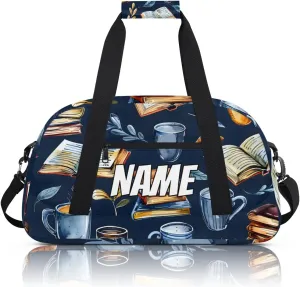 Personalized Custom Gym Bag for Women Men Carry on Retro Coffee Book Travel Duffel Tote Library Theme Overnight Workout Weekender Bag