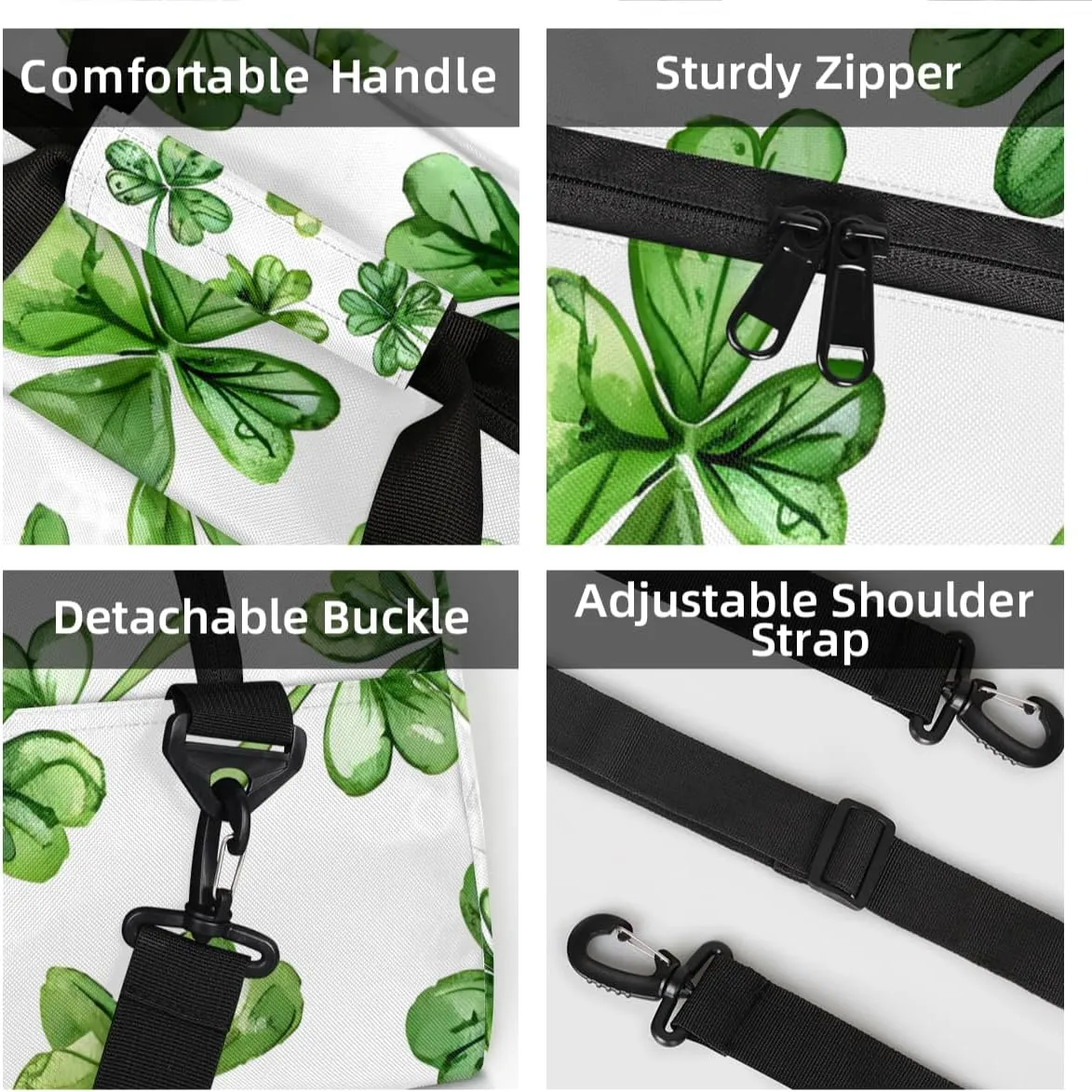 Personalized Custom Gym Bag for Women Men Carry on St. Patrick's Day Travel Duffel Tote Green Lucky Shamrock Overnight Workout Weekender Bag