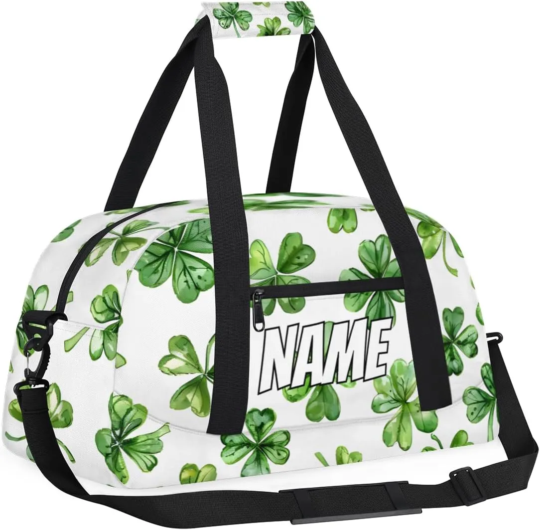 Personalized Custom Gym Bag for Women Men Carry on St. Patrick's Day Travel Duffel Tote Green Lucky Shamrock Overnight Workout Weekender Bag