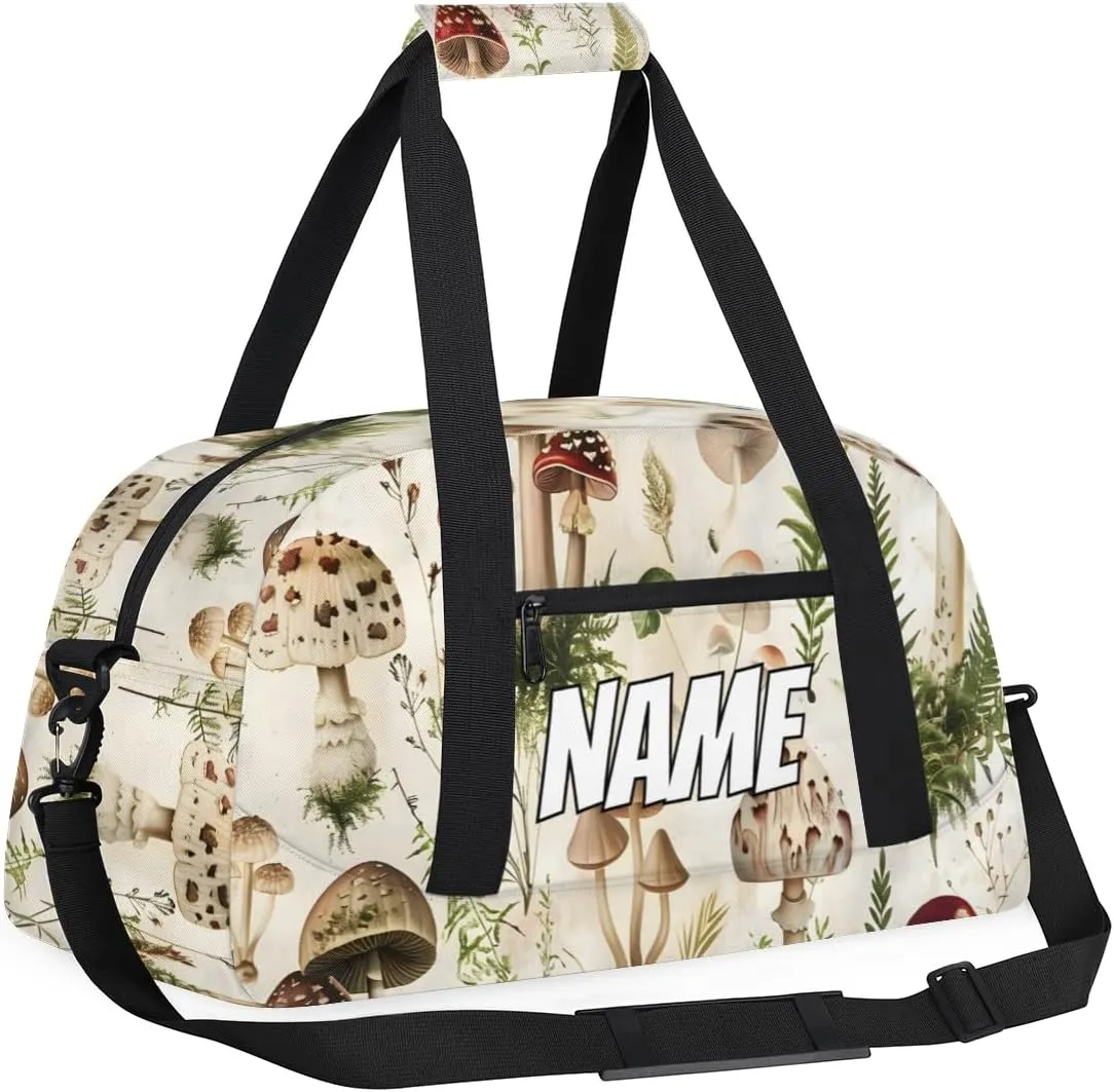 Personalized Custom Gym Bag for Women Men Carry on Various Mushroom Travel Duffel Tote Spring Plant Overnight Workout Weekender Bag