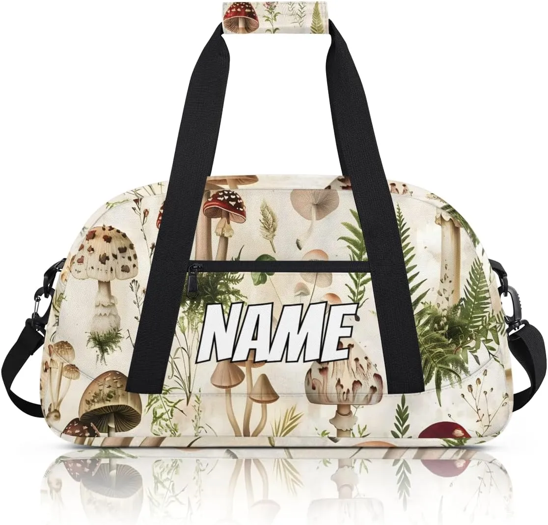 Personalized Custom Gym Bag for Women Men Carry on Various Mushroom Travel Duffel Tote Spring Plant Overnight Workout Weekender Bag