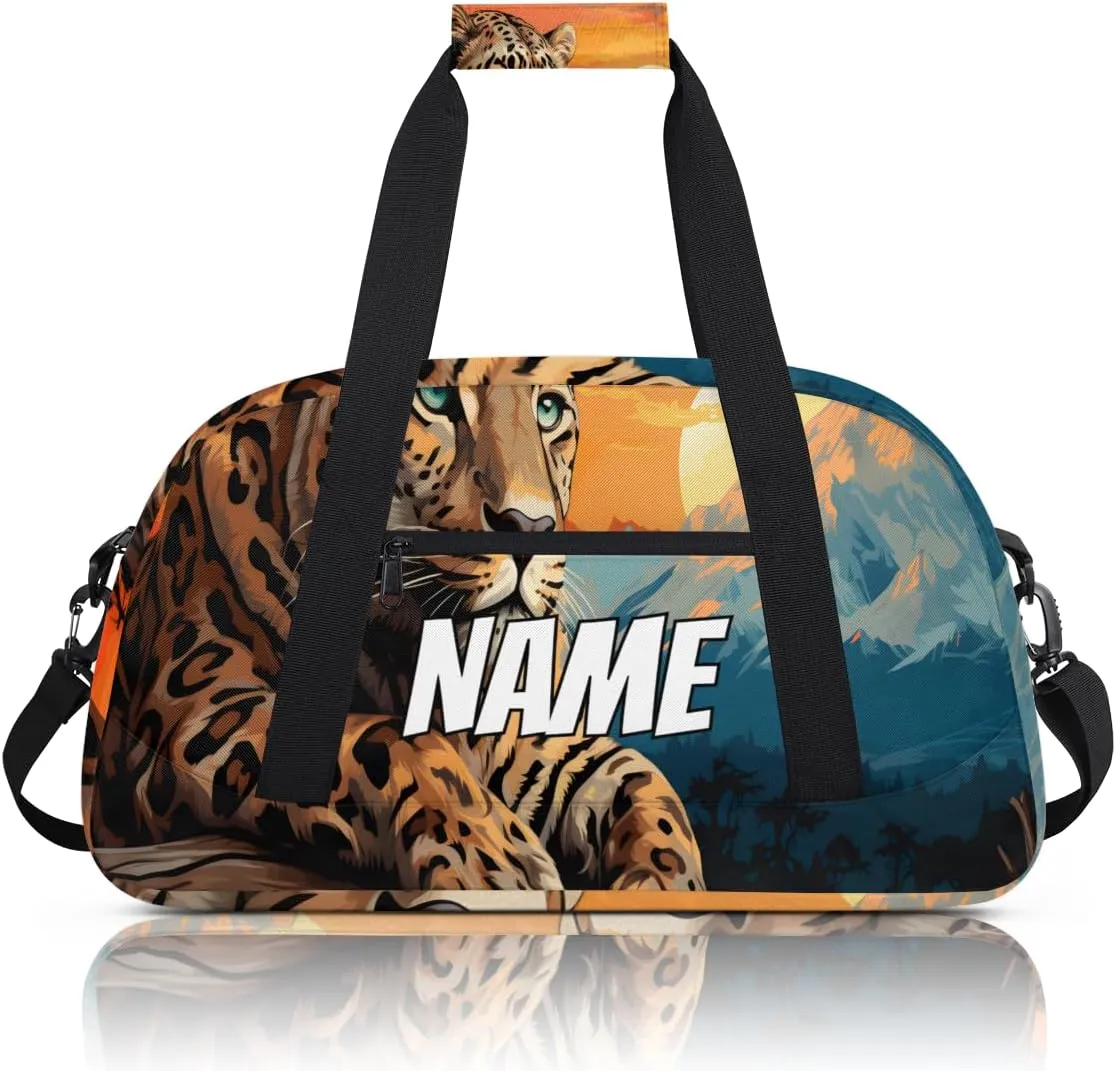 Personalized Custom Gym Bag for Women Men Carry on Wild Leopard Travel Duffel Tote Wildlife Animal Overnight Workout Weekender Bag