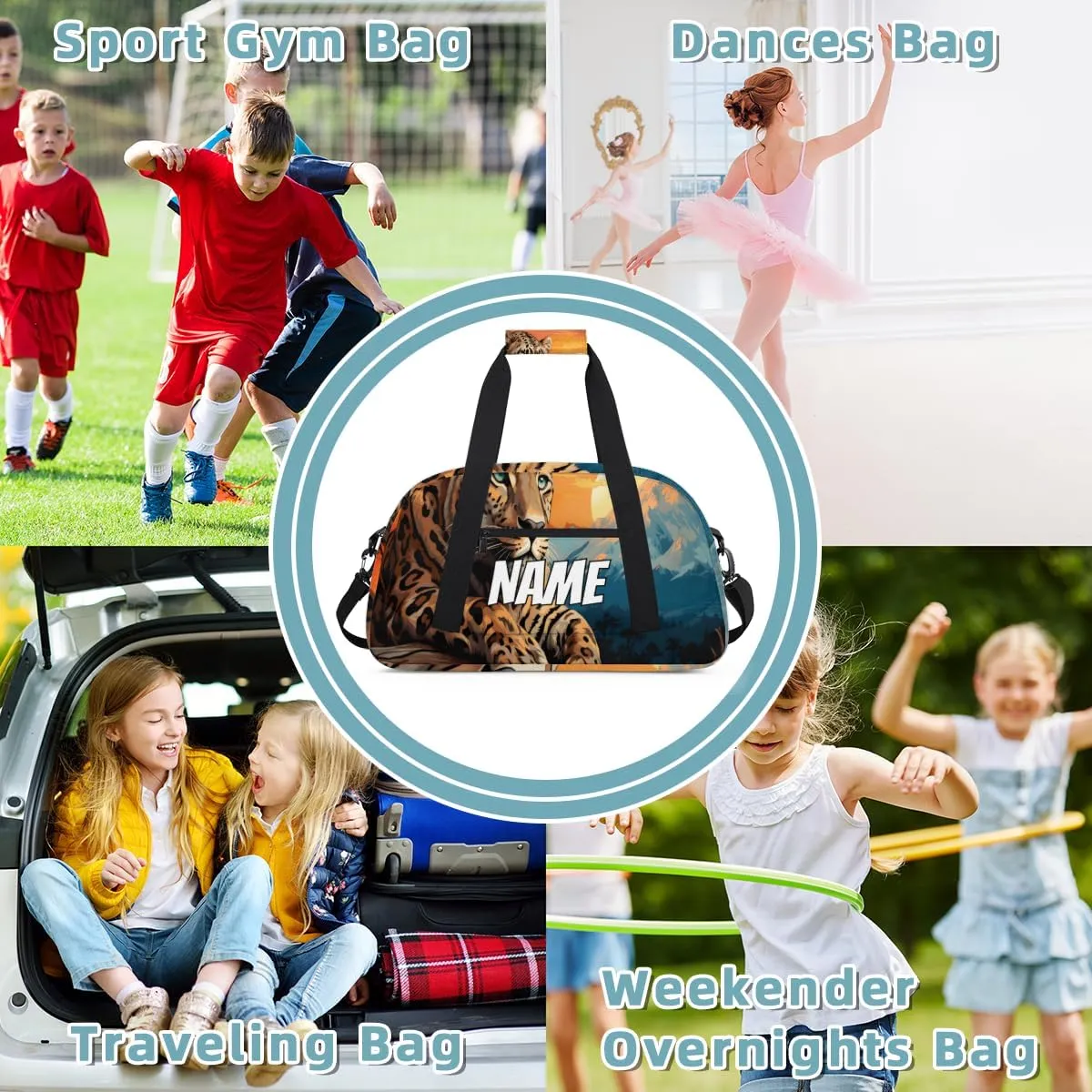 Personalized Custom Gym Bag for Women Men Carry on Wild Leopard Travel Duffel Tote Wildlife Animal Overnight Workout Weekender Bag
