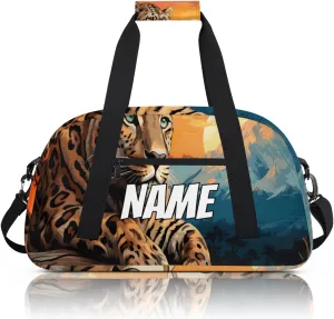 Personalized Custom Gym Bag for Women Men Carry on Wild Leopard Travel Duffel Tote Wildlife Animal Overnight Workout Weekender Bag