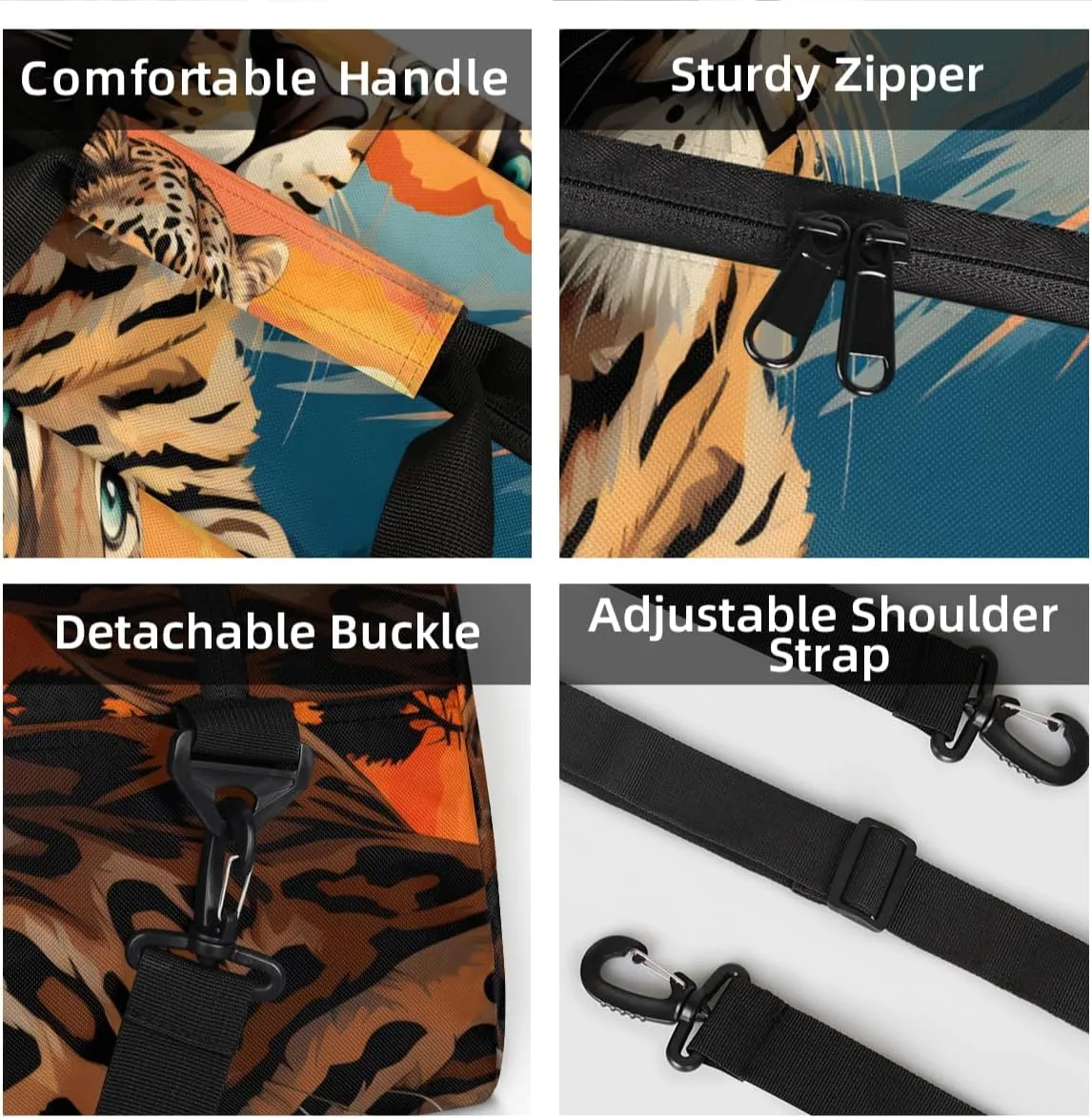 Personalized Custom Gym Bag for Women Men Carry on Wild Leopard Travel Duffel Tote Wildlife Animal Overnight Workout Weekender Bag