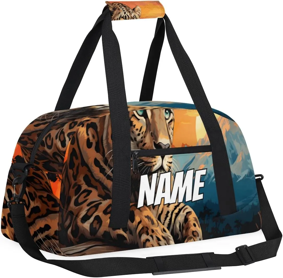 Personalized Custom Gym Bag for Women Men Carry on Wild Leopard Travel Duffel Tote Wildlife Animal Overnight Workout Weekender Bag