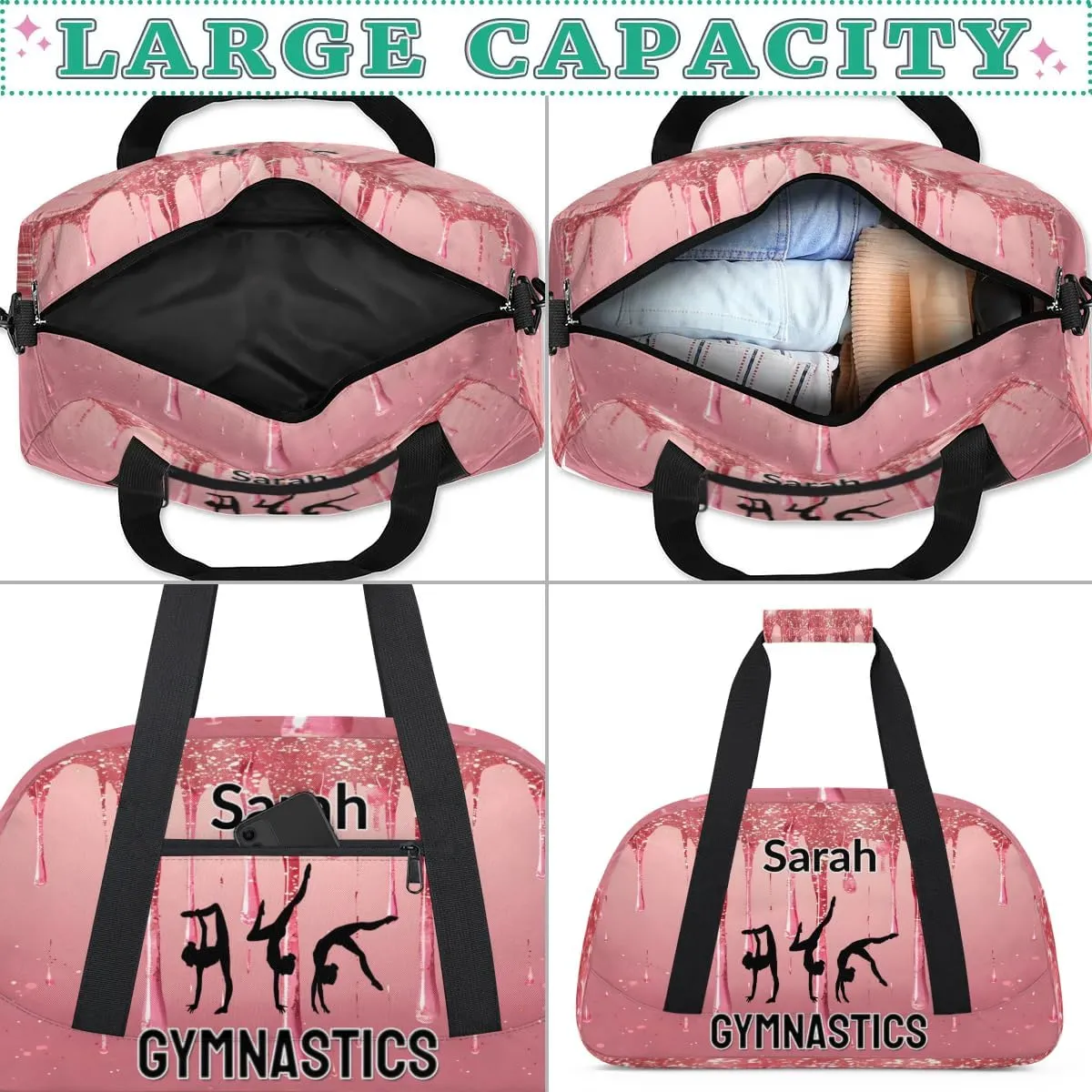 Personalized Dance Bag Gym Bag, Custom Gymnastics Sports Duffel Bags Weekender Bags Travel Duffel Bag Custom Neme Gymnastics Ballet Bag Fluid