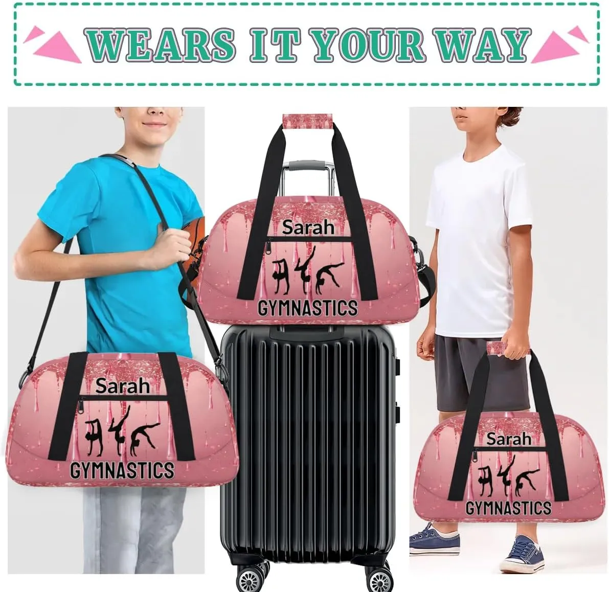Personalized Dance Bag Gym Bag, Custom Gymnastics Sports Duffel Bags Weekender Bags Travel Duffel Bag Custom Neme Gymnastics Ballet Bag Fluid