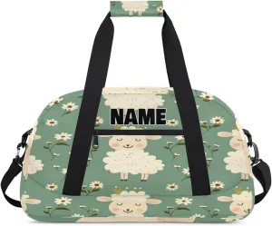 Personalized Gym Dance Bag with Name, Happy Cute Sheep Daisy Floral Custom Cheerleading Duffel Bag Travel Weekender Overnight Carry On Sleepover Bag