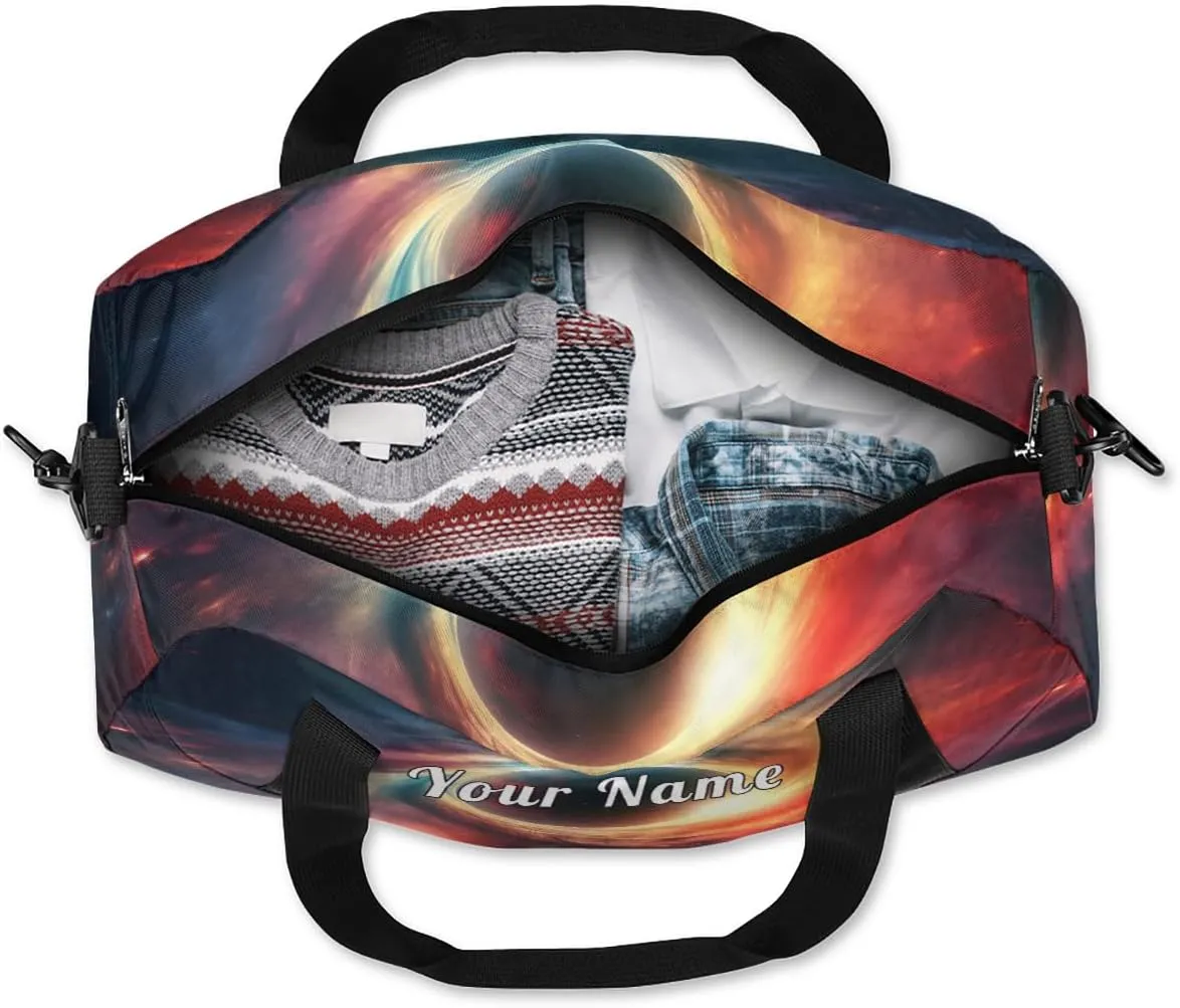 Personalized Kids Duffel Bag Art Painting Black Holes Galaxy,Custom Sport Gym Bag for Boys Girls,WWeekender Overnight Bags Travel Duffel Bag,Customized Kids Gift