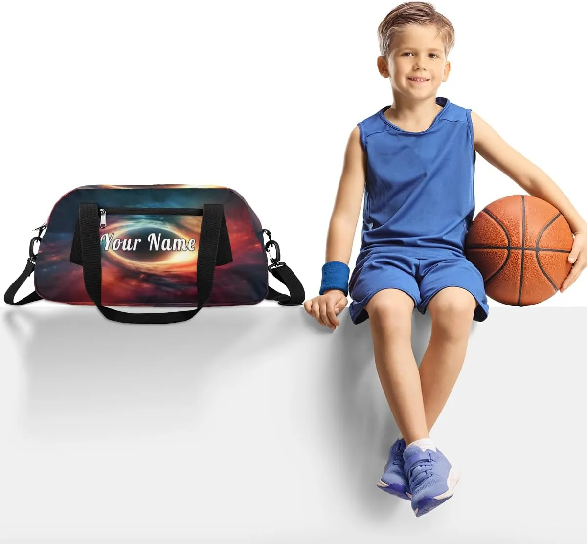 Personalized Kids Duffel Bag Art Painting Black Holes Galaxy,Custom Sport Gym Bag for Boys Girls,WWeekender Overnight Bags Travel Duffel Bag,Customized Kids Gift