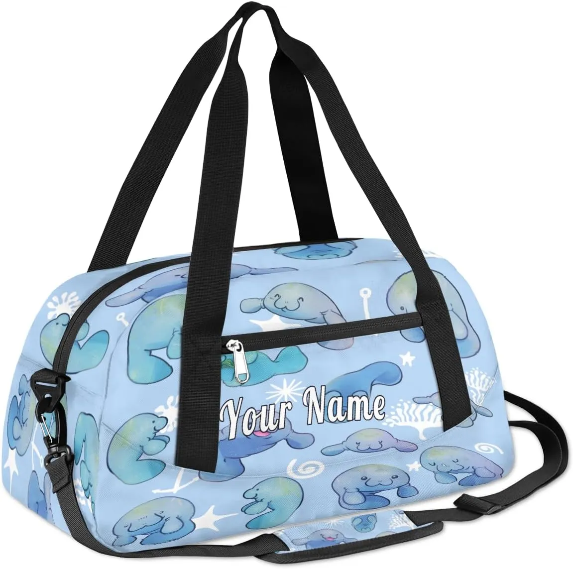 Personalized Kids Duffel Bag Ocean Sea Manatee,Custom Sport Gym Bag for Boys Girls,WWeekender Overnight Bags Travel Duffel Bag,Customized Kids Gift