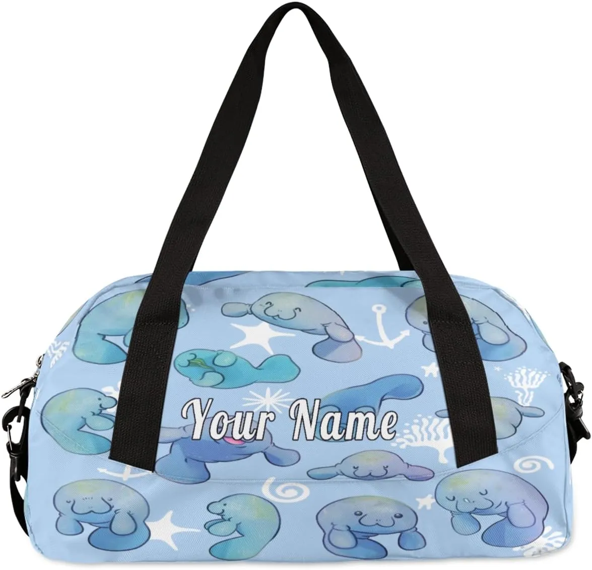 Personalized Kids Duffel Bag Ocean Sea Manatee,Custom Sport Gym Bag for Boys Girls,WWeekender Overnight Bags Travel Duffel Bag,Customized Kids Gift