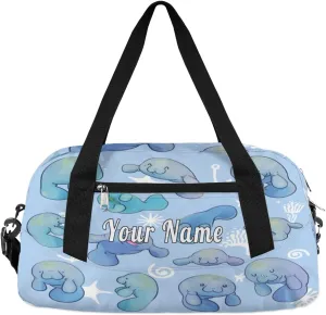 Personalized Kids Duffel Bag Ocean Sea Manatee,Custom Sport Gym Bag for Boys Girls,WWeekender Overnight Bags Travel Duffel Bag,Customized Kids Gift