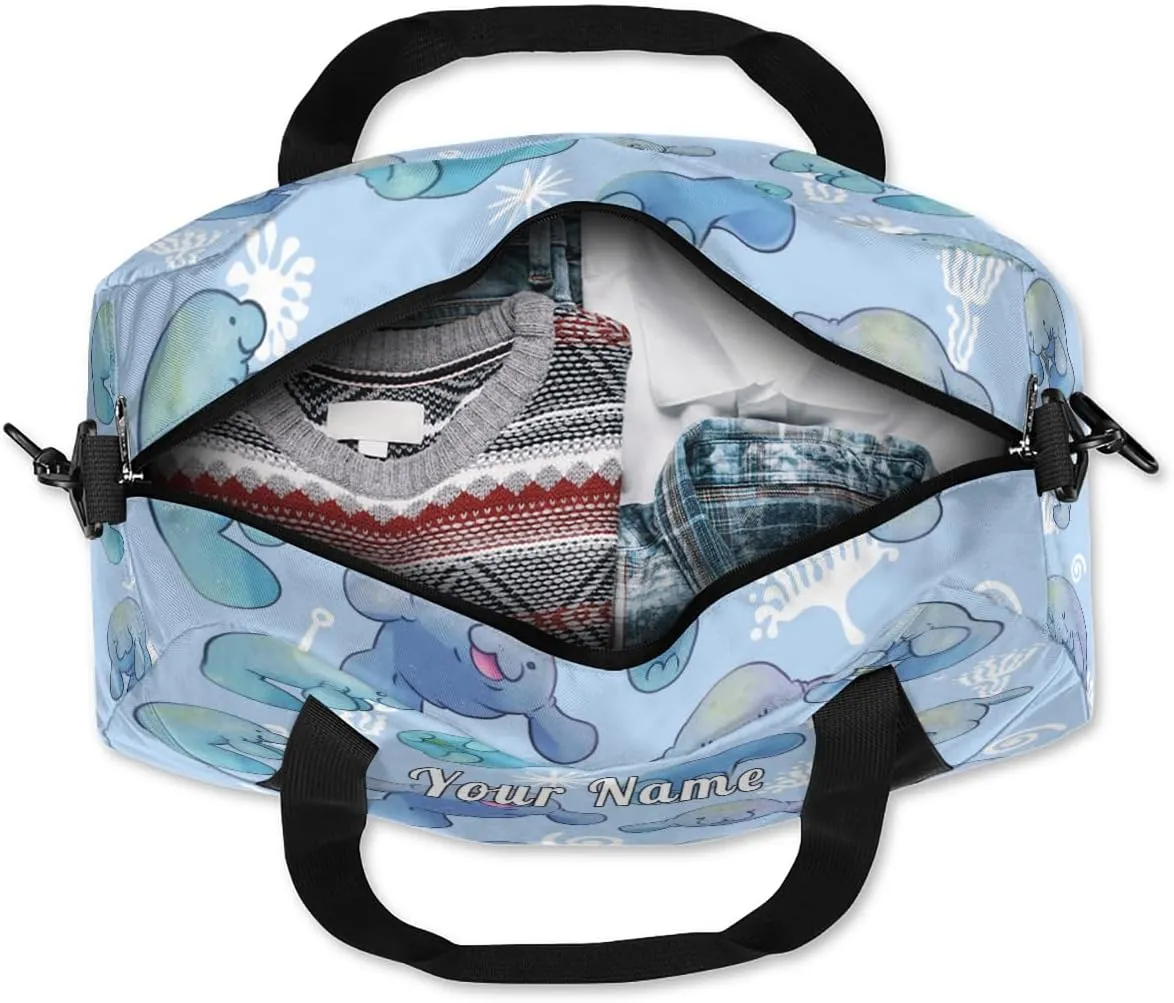Personalized Kids Duffel Bag Ocean Sea Manatee,Custom Sport Gym Bag for Boys Girls,WWeekender Overnight Bags Travel Duffel Bag,Customized Kids Gift