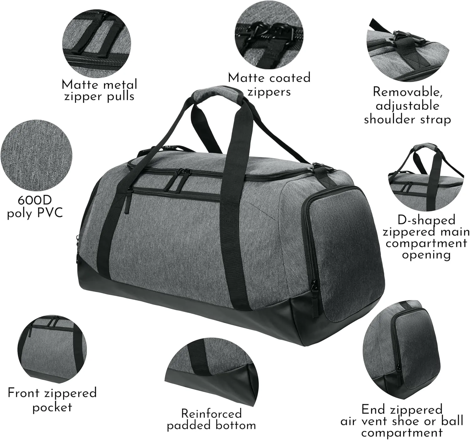 Personalized Large Sports Duffel Gym Bag for Women with Shoe Compartment, Durable Duffle Bag for Travel and Fitness, Spacious Storage, Adjustable Strap (Custom Upload, Grey)