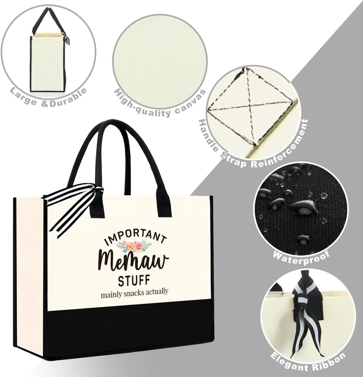 Personalized Mother's Day Xmas Gifts for Mimi Grandma Nana GiGi Granny Mom Memaw Aunt Bride Nurse Important Stuff Tote Bag