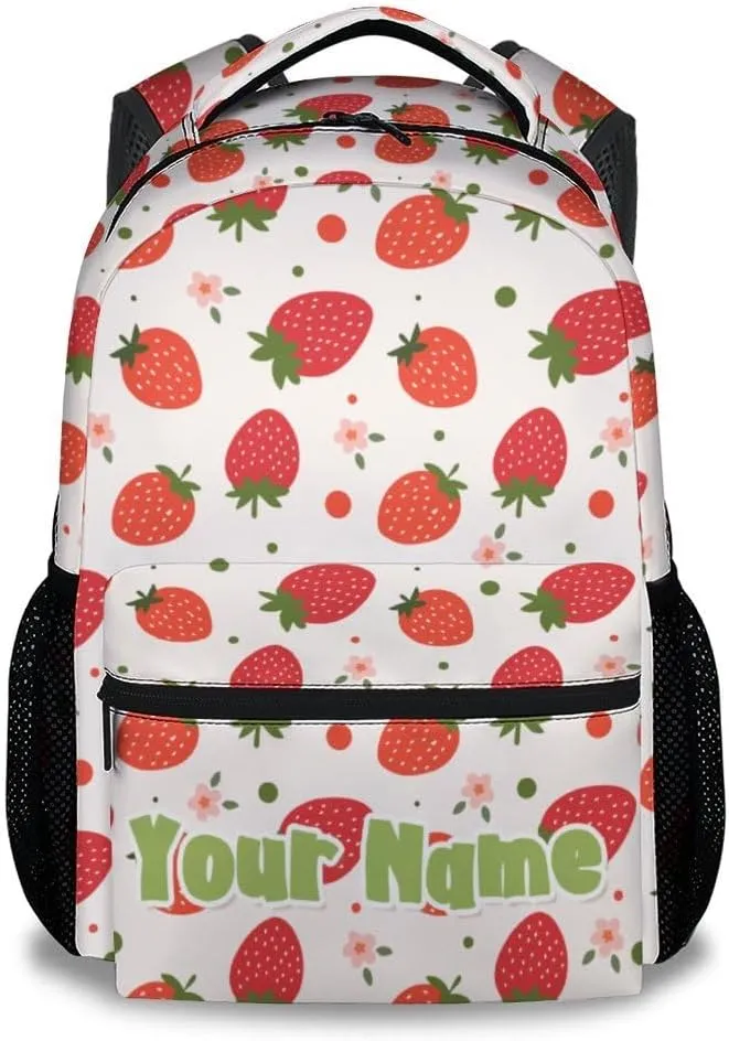 Personalized School Backpack for Girls - 17 Inch Large Capacity Aesthetic Kid Backpack - Pink Durable Strawberry Bookbag for School, Travel and Camp