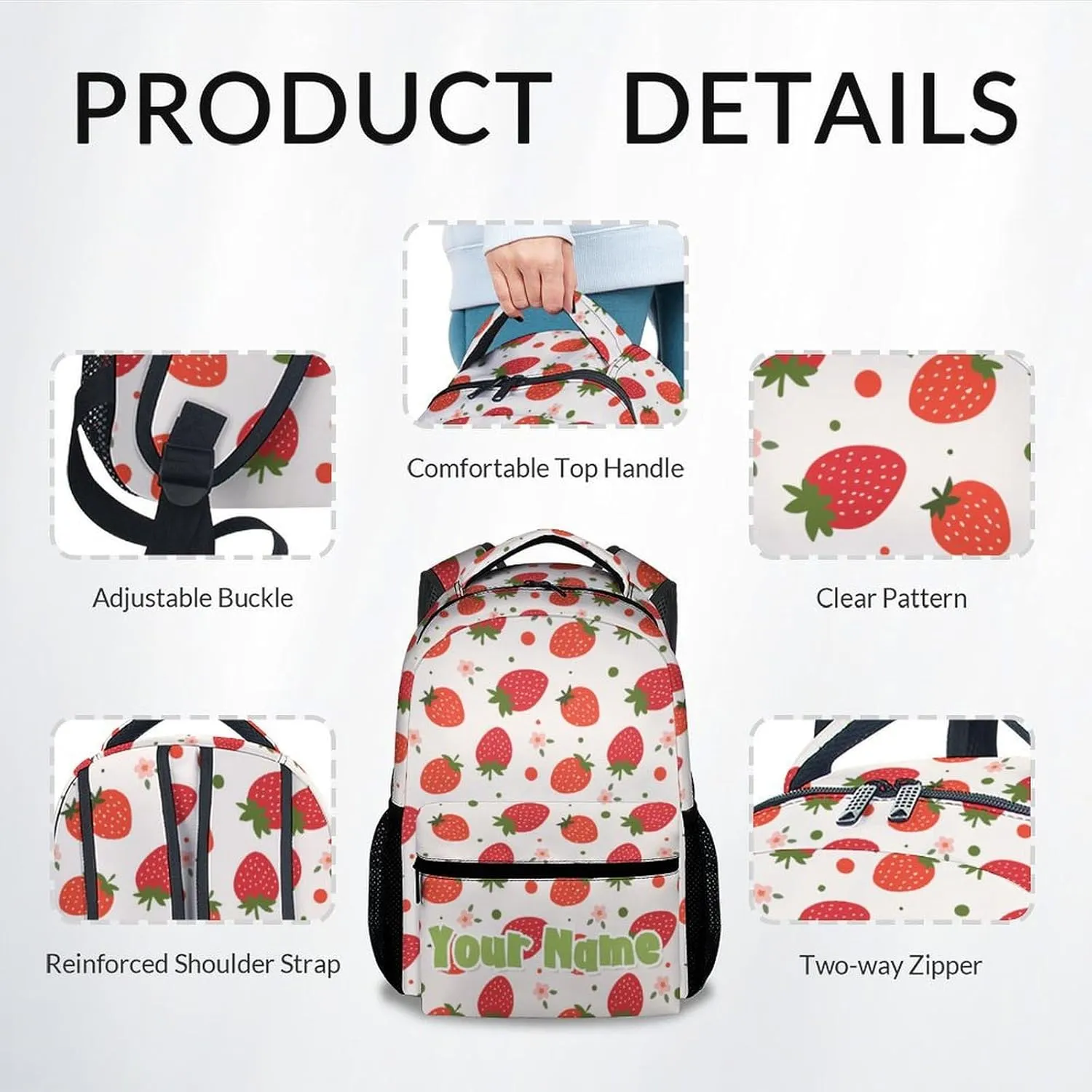 Personalized School Backpack for Girls - 17 Inch Large Capacity Aesthetic Kid Backpack - Pink Durable Strawberry Bookbag for School, Travel and Camp