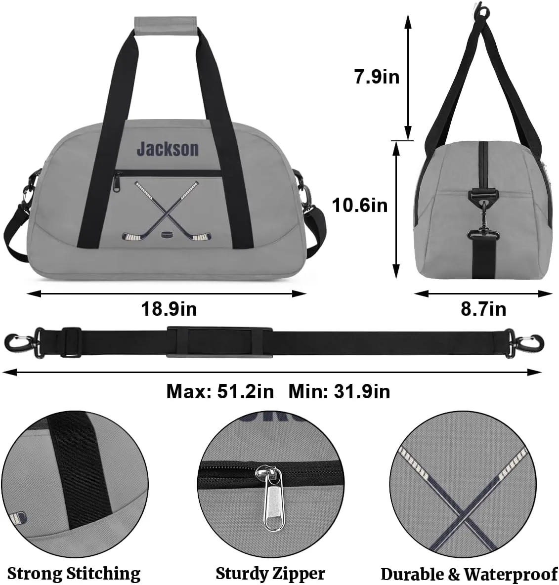 Personalized Sport Gym Bag for Boys,Custom Duffel Bag,Travel Weekender Overnight Tote Bag Carry On Duffel Bag,Customized Gift for Kids Hockey