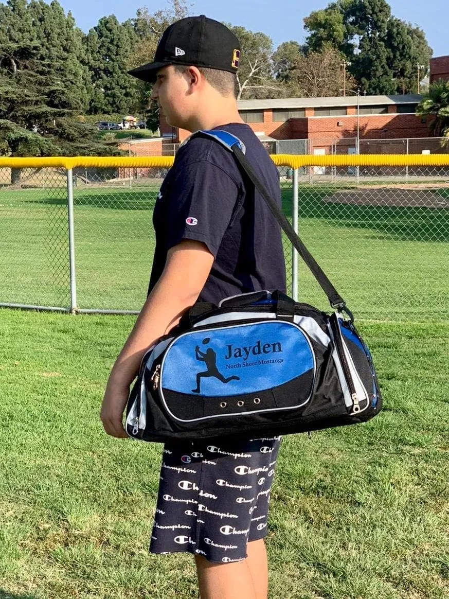 Personalized SportS Duffel Bag With Custom Name & Text - Track Blue