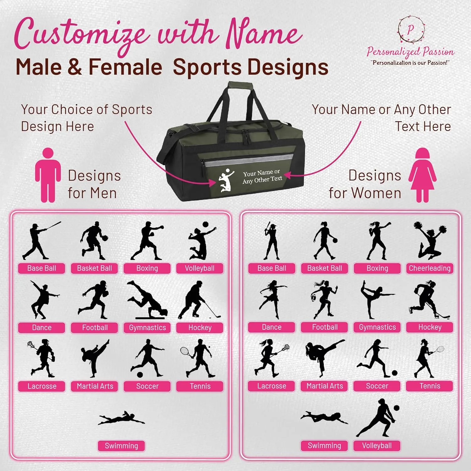 Personalized Sports Duffel Bags for Men and Women - 22” Customized Travel Duffle with Name & Hockey Design - Water Resistant Two-Toned Overnight Weekender Bag - Red