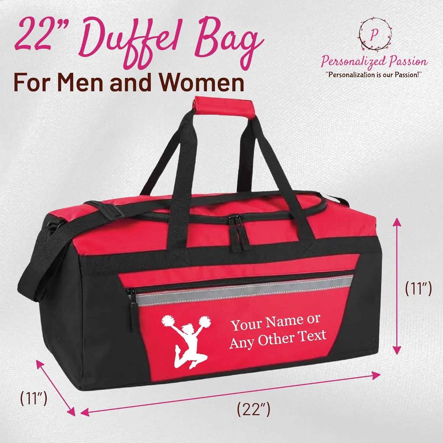 Personalized Sports Duffel Bags for Men and Women - 22” Customized Travel Duffle with Name & Hockey Design - Water Resistant Two-Toned Overnight Weekender Bag - Red