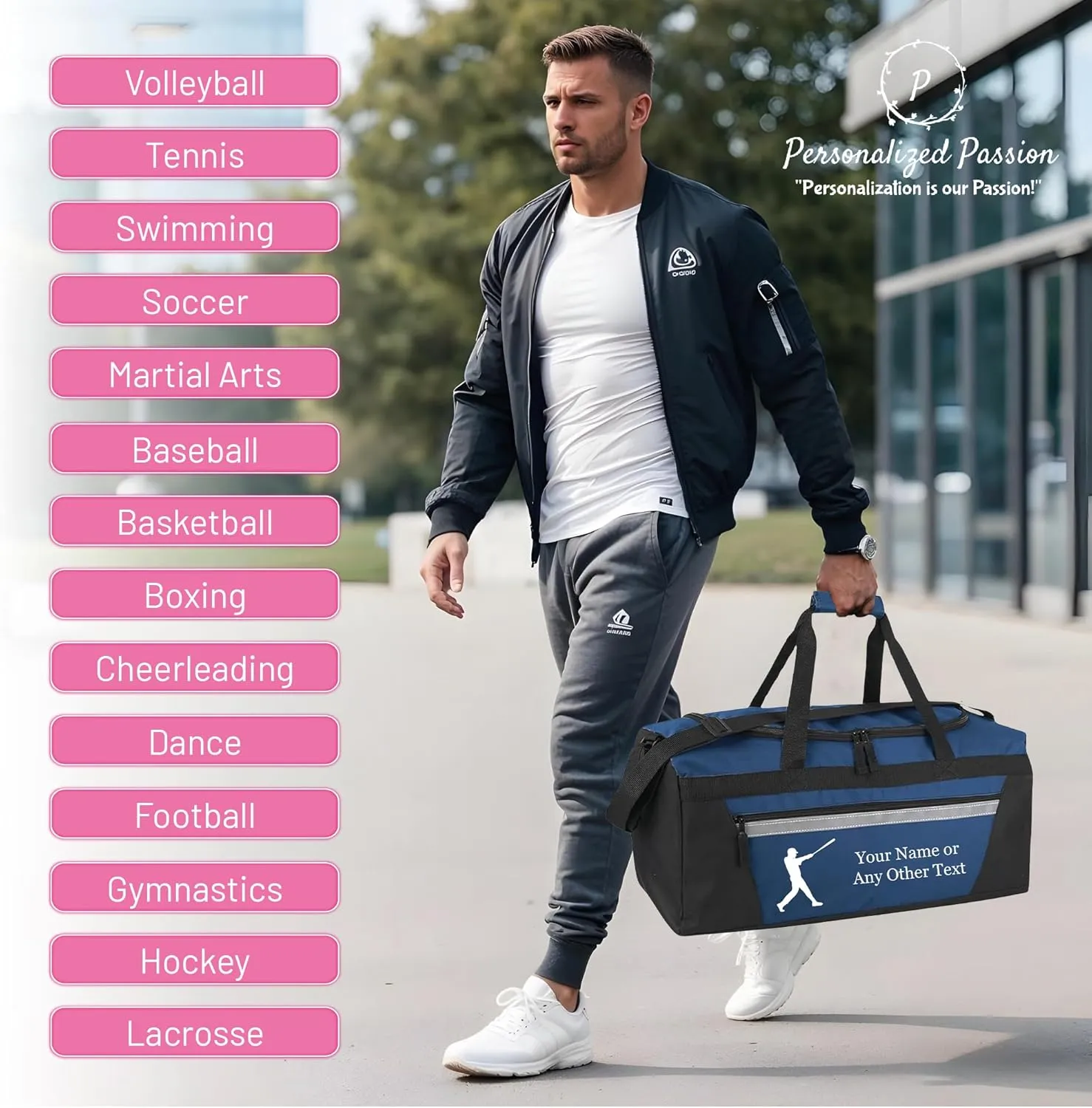 Personalized Sports Duffel Bags for Men and Women - 22” Customized Travel Duffle with Name & Hockey Design - Water Resistant Two-Toned Overnight Weekender Bag - Red