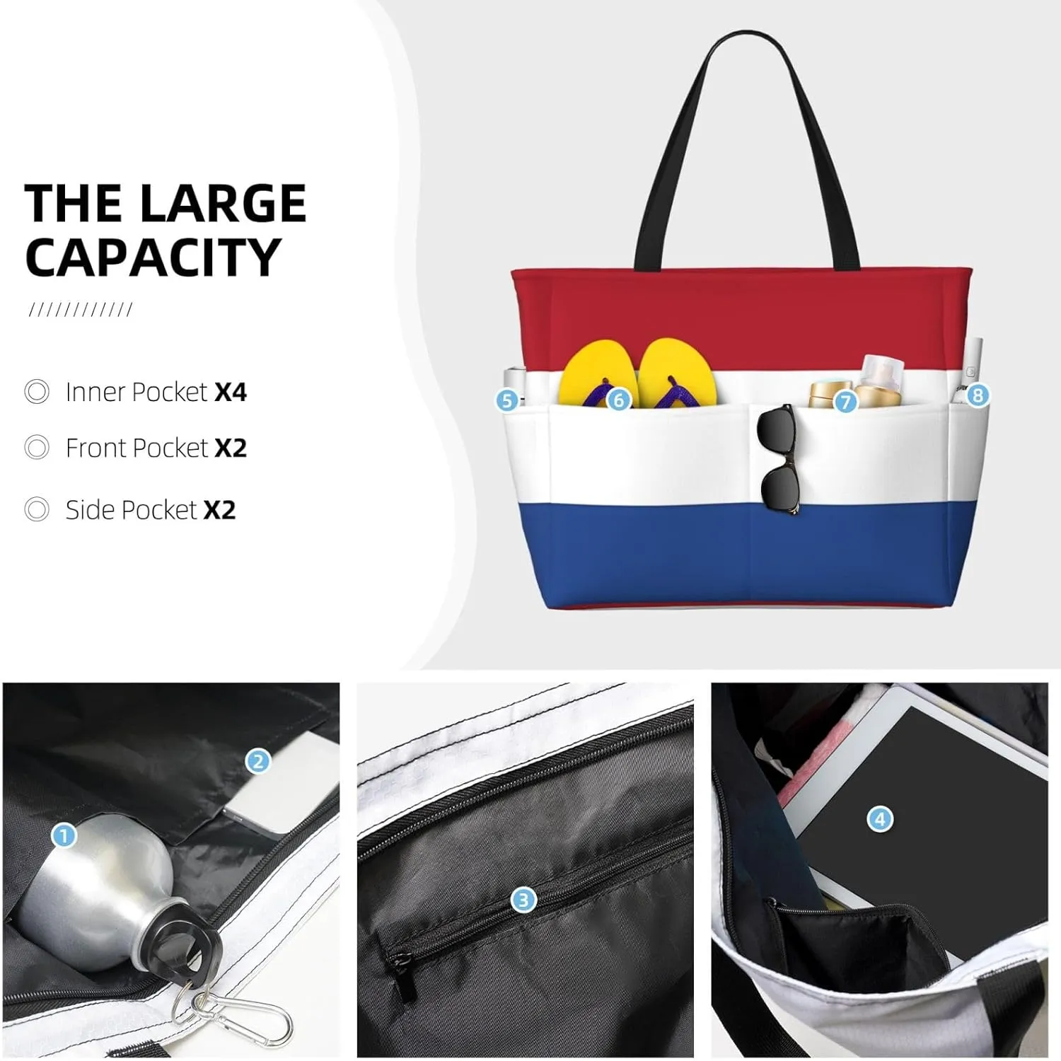 Peruvian Peru Flag Tote Bag With 8 Storage Pockets Top Zip Shoulder Bag Handbag For Travel Work Women