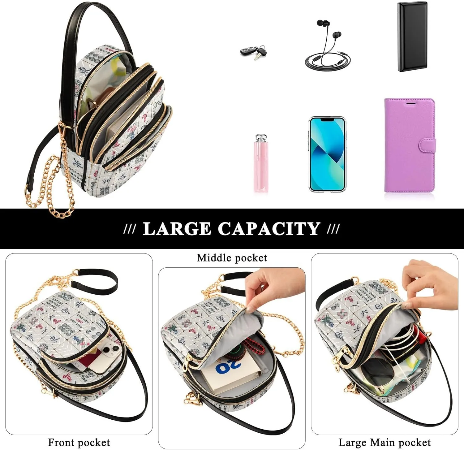 Phone Purses for Women Goats Casual Printing Shoulder Phone Purse Chain Purse for Women