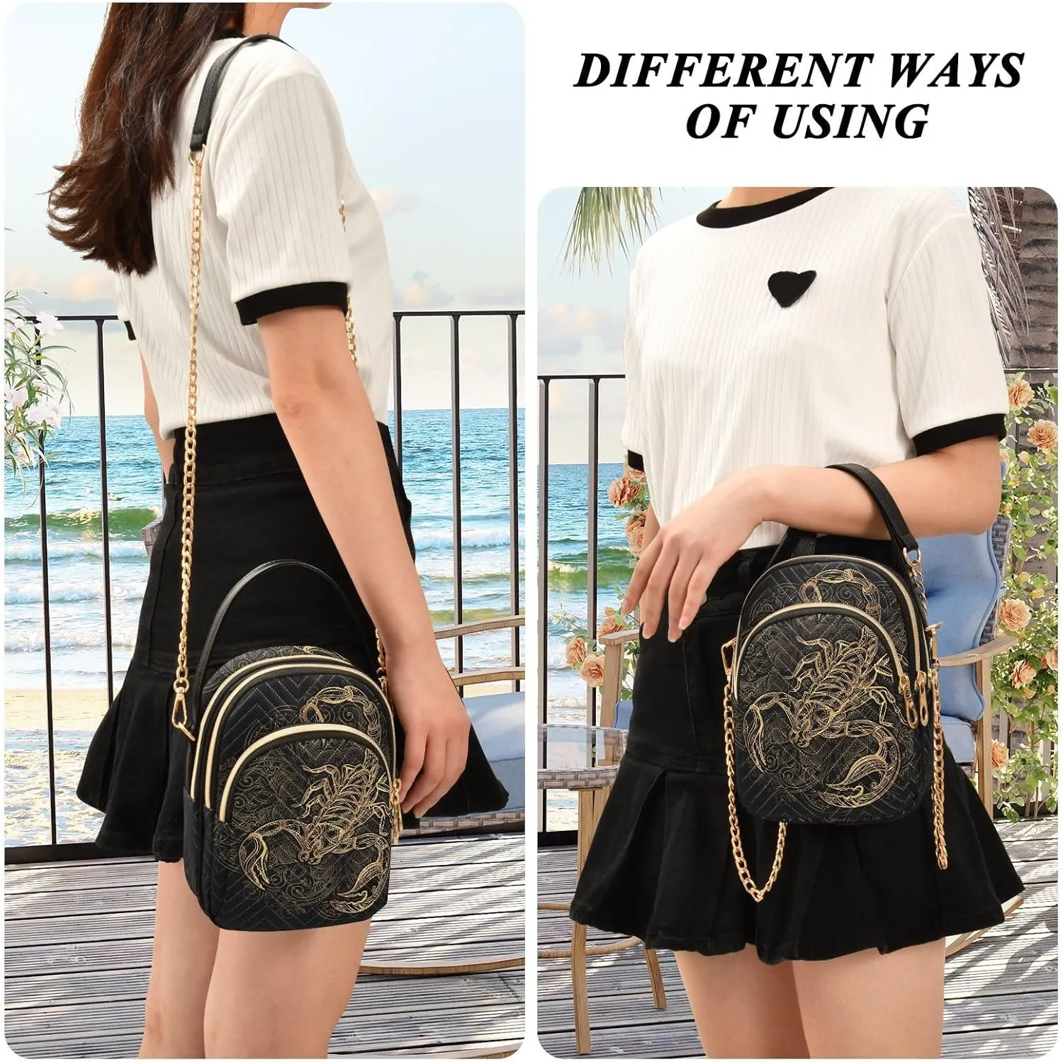 Phone Purses for Women Scorpion Casual Printing Shoulder Phone Purse Chain Purse for Women