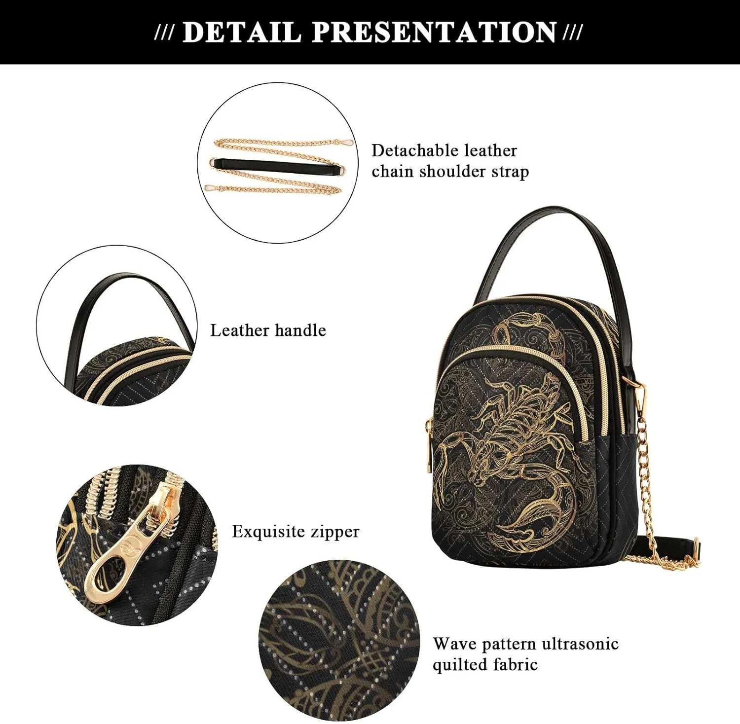 Phone Purses for Women Scorpion Casual Printing Shoulder Phone Purse Chain Purse for Women
