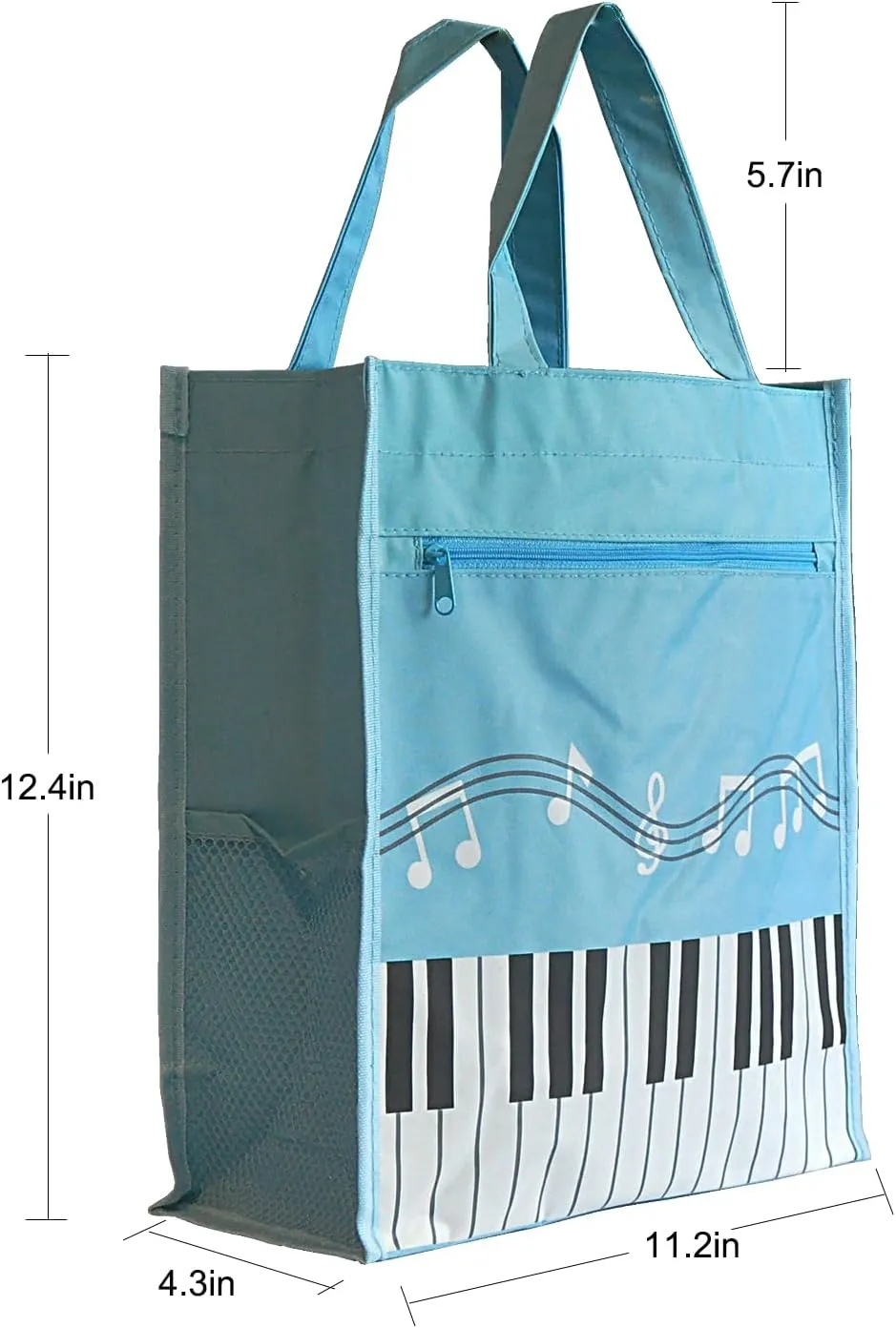 Piano Keys Handbag Music Tote Bag Nylon Waterproof Storing Books for Teacher Gifts (Black Light Blue)
