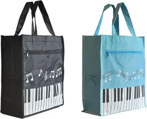 Piano Keys Handbag Music Tote Bag Nylon Waterproof Storing Books for Teacher Gifts (Black Light Blue)