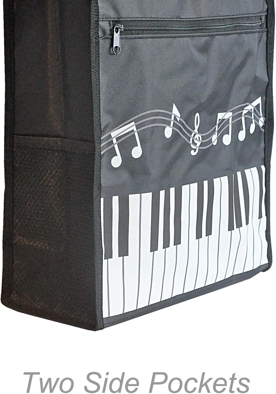 Piano Keys Handbag Music Tote Bag Nylon Waterproof Storing Books for Teacher Gifts (Black Light Blue)