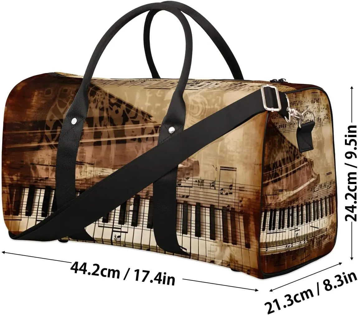 Piano Print Travel Duffel Bag for Women Men Waterproof Foldable Overnight Weekender Bag Large Capacity Sports Gym Bag